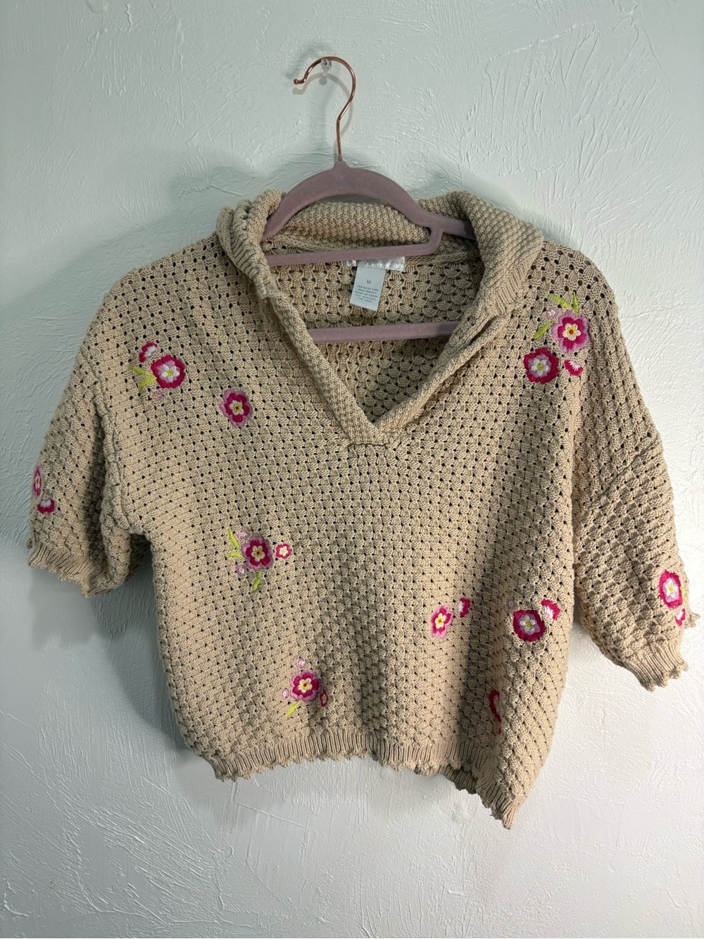 Design History floral embroidered crochet top